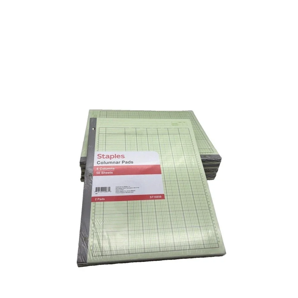 of 5 Staples Columnar Pads 6 Column 50 Sheets 2 Pads Each ST18859 New